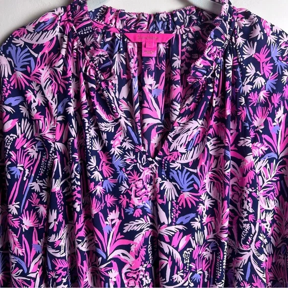 Lilly Pulitzer Savanna Long Sleeve Top Bright Navy Swing Of Things Size S - Picture 6 of 11